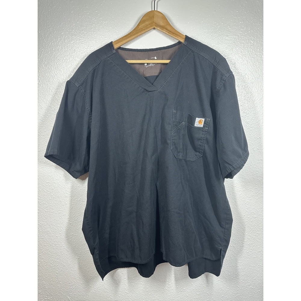 Carhartt Shirt Mens Extra Large Black Ripstop Workwear Utility Pocket Scrub Top